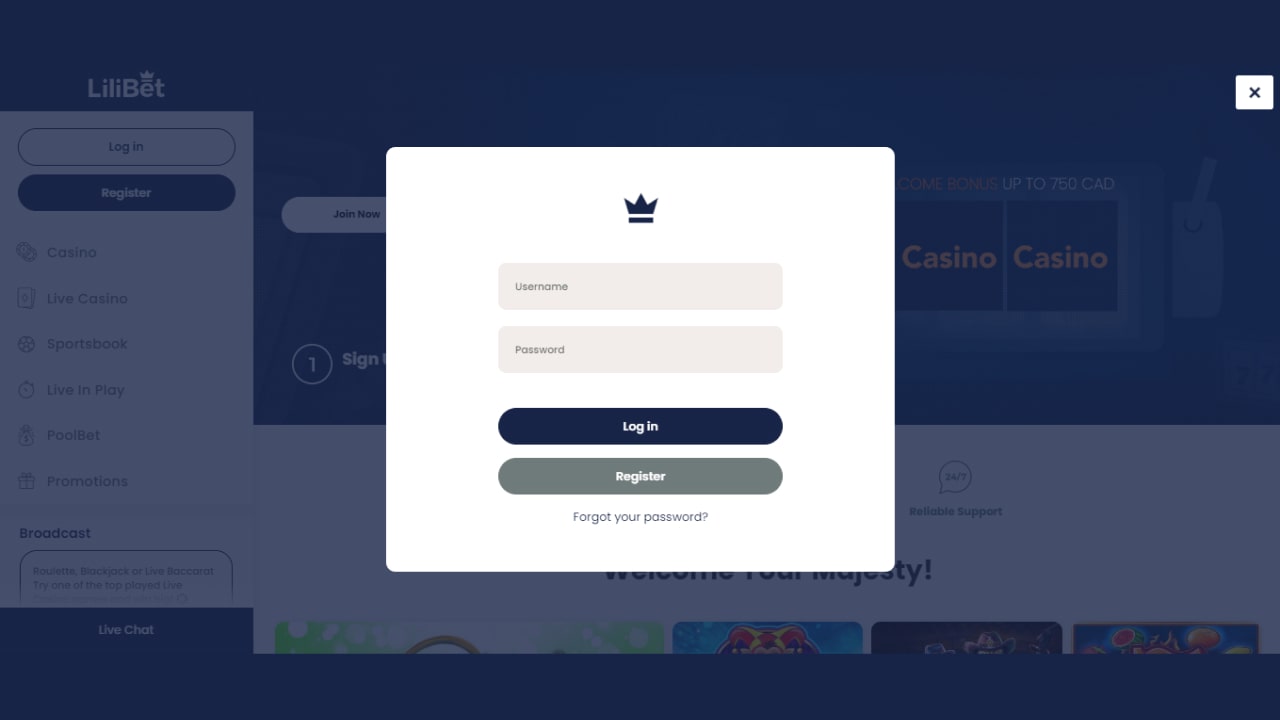 LiliBet Casino Login