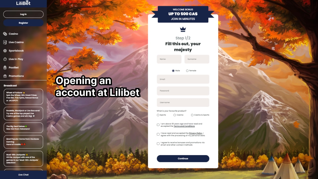 opening an account at Lilibet betting site